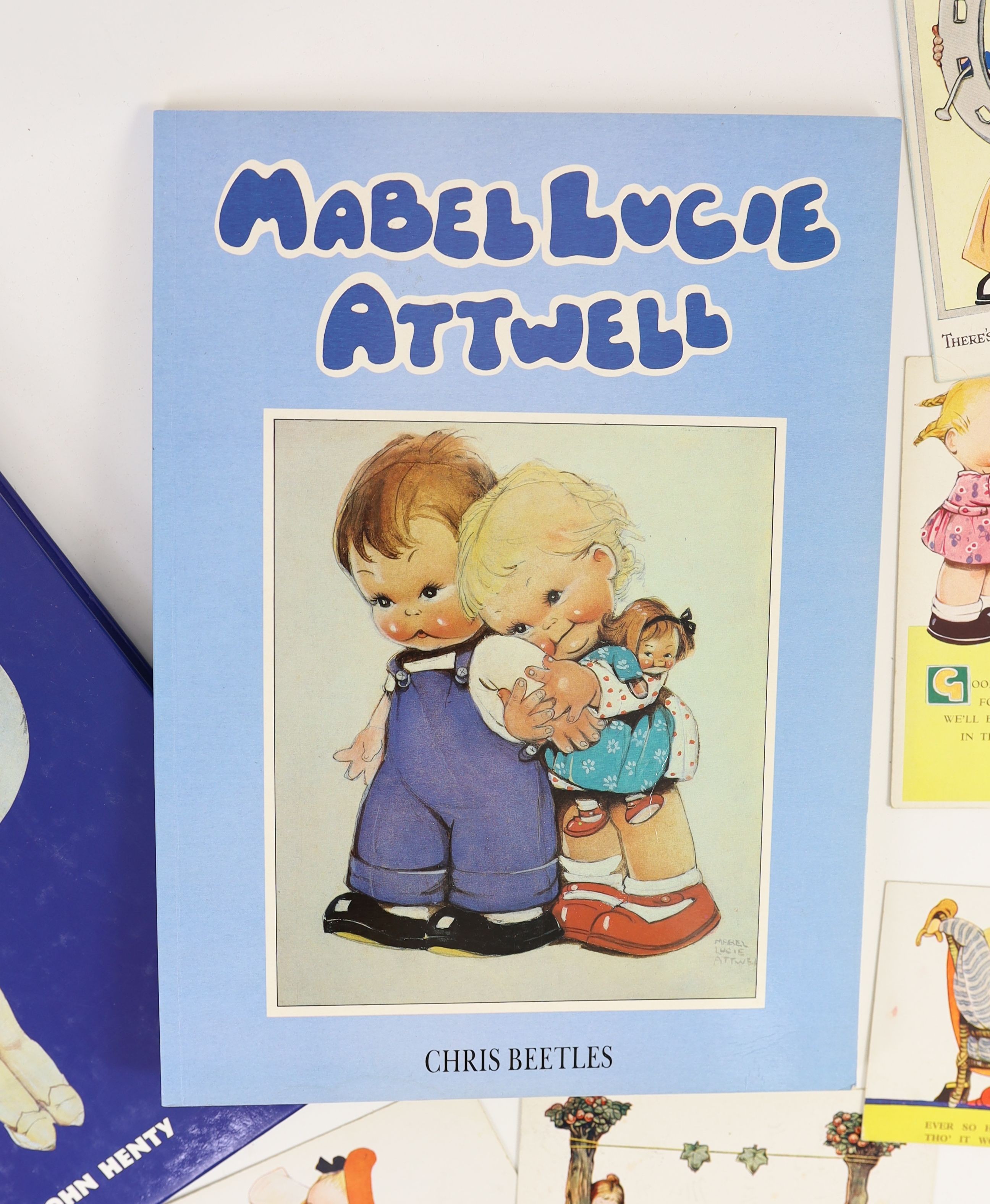 Mabel Lucy Attwell - a collection of 56 postcards, unmounted, and 2 books relating to the artist by, John Henty and Chris Beetles.